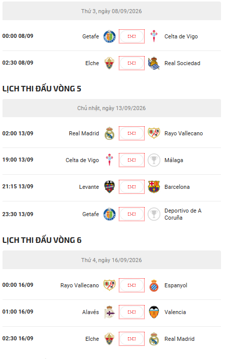 Lịch thi đấu vòng 5-6
