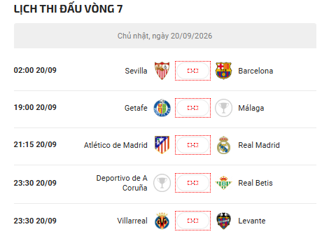 Lịch thi đấu vòng 7